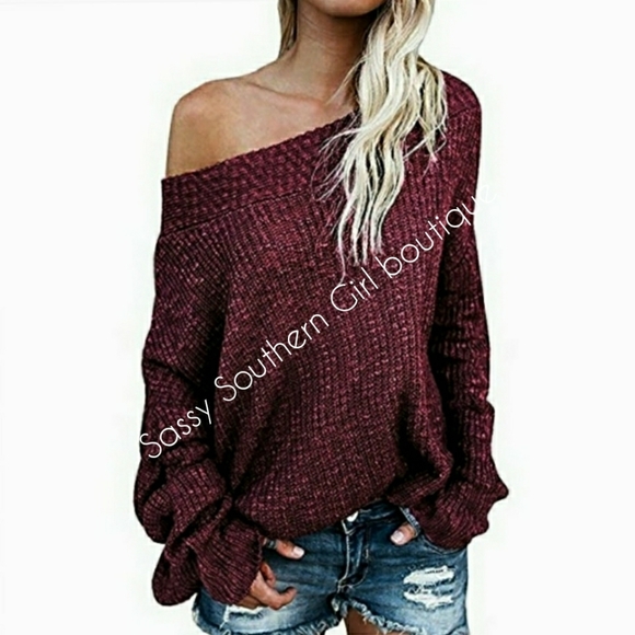 🆕⭐Burgundy off shoulder oversized sweater - Picture 2 of 5